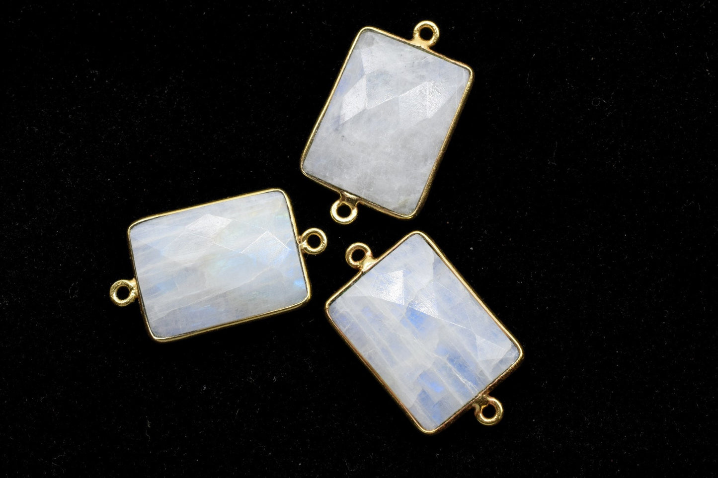 Moonstone 15x20mm Rectangle shape double bail charm,Moonstone Stone Pendant Charm,White Rainbow Double Bail Connectors,Cushion Shape charms
