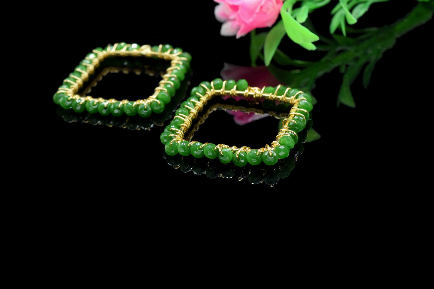 Emerald Quartz Wire Wrapped Dangle Connector,Gemstone Component,Handmade Earring,Finding Necklace Component Jewelry,Beaded Earring Connector