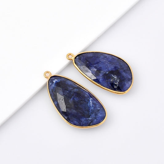 Blue Sapphire 15x26mm charms,Sapphire pendant,Sapphire jewelry making charm,Gemstone connector,Brass charm,Gold plated charm,Craft supplies