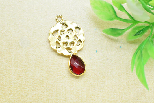 Garnet Teardrop Pendant/Single Bail Charms/Garnet Faceted Gemstone Pendant/Handmade Earring/Earring Making Bezel/Pear Shape Garnet Earring