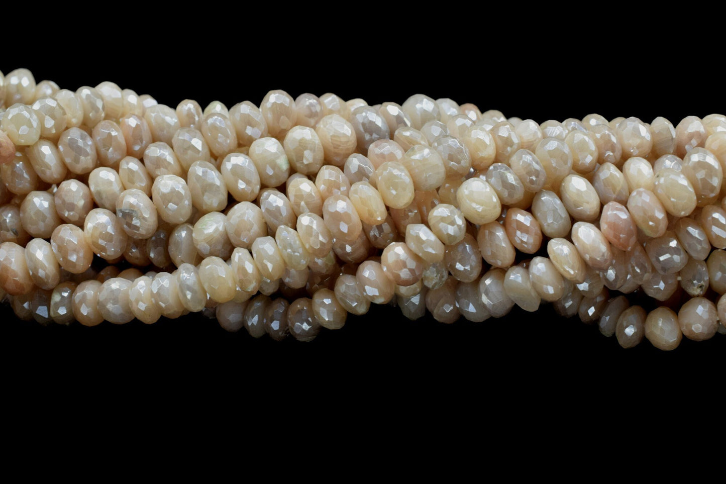 1 Strand Peach Moonstone Silver Coated Rondelle,Faceted Bead,6"Strand 7.5mmTo 8mm Gemstone Bead,Silver Coated Faceted Rondelles Jewelry Bead