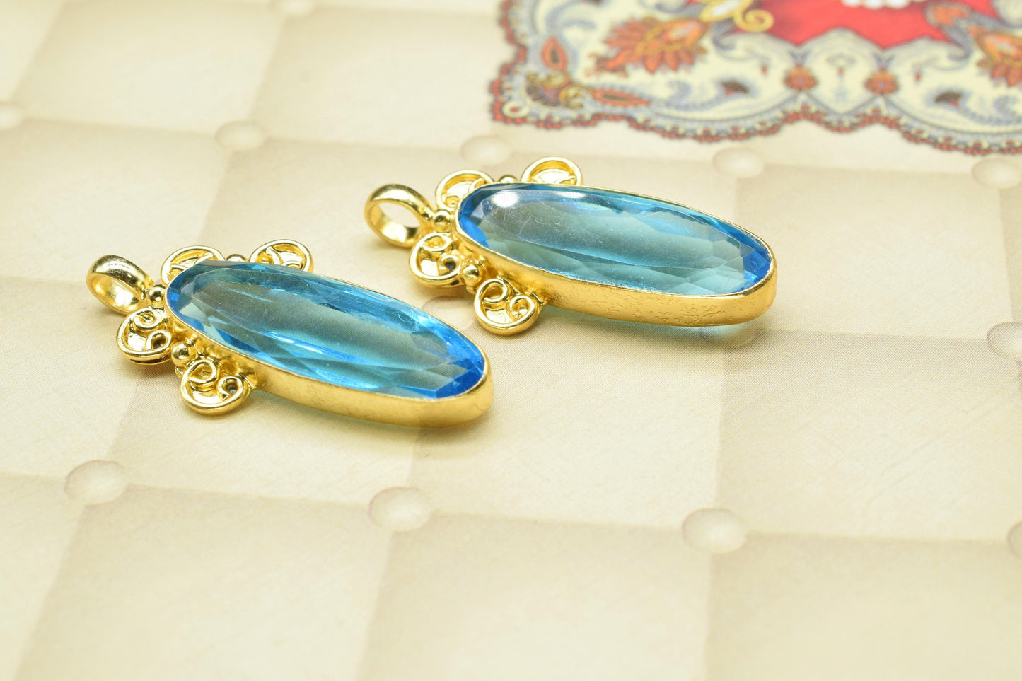 Sky Topaz Oval Pendant Charms,Statement Pendants,Loop Pendants,Boho Pendant,Pendant Jewelry,Gemstone faceted Pendants,Handmade Brass Pendant