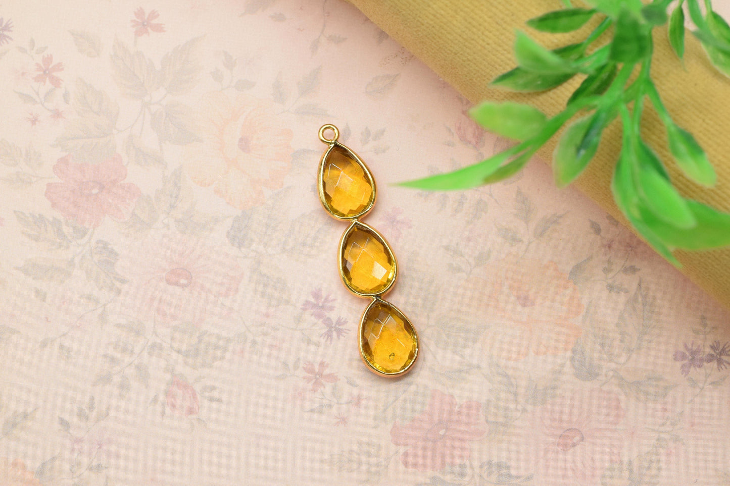 Three Stone Bezel Pendants,Gemstone Teardrop Charms,Handmade Beads Jewelry,Components Earring Connector,Single bail Station Bezel Link,Gift