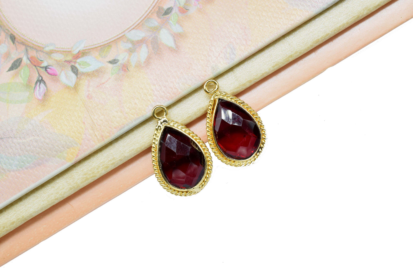 Garnet 10x14 Teardrop Bezel Charm,Station Bezel Link,Garnet Teardop jewelry making Carft,Single bail Connector,Handmade Teardrop Pendant