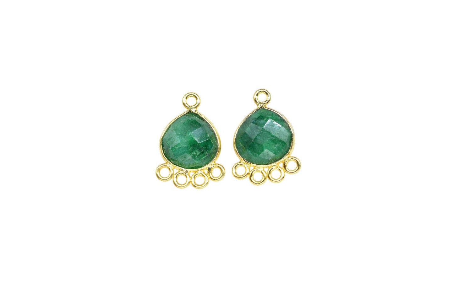 Emerald Heart Shape Pendant/Gold Plated Charms Jewelry/Handmade Connector Jewelry/Connector Charms/Station Bezel Link Supplies/B'day Gift