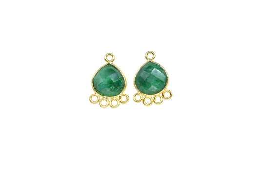 Emerald Heart Shape Pendant/Gold Plated Charms Jewelry/Handmade Connector Jewelry/Connector Charms/Station Bezel Link Supplies/B'day Gift