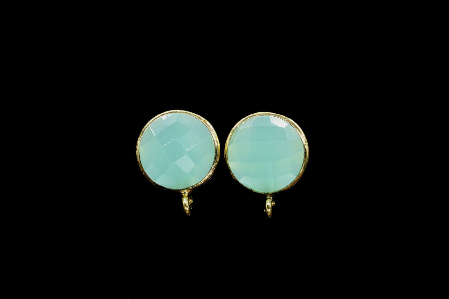 Aqua Chalcedony 10mm Round Earring Connector,Jewelry,Gemstone Ear Post Studs Connector,Gemstone Earrings Connector,Finding Earring Connector