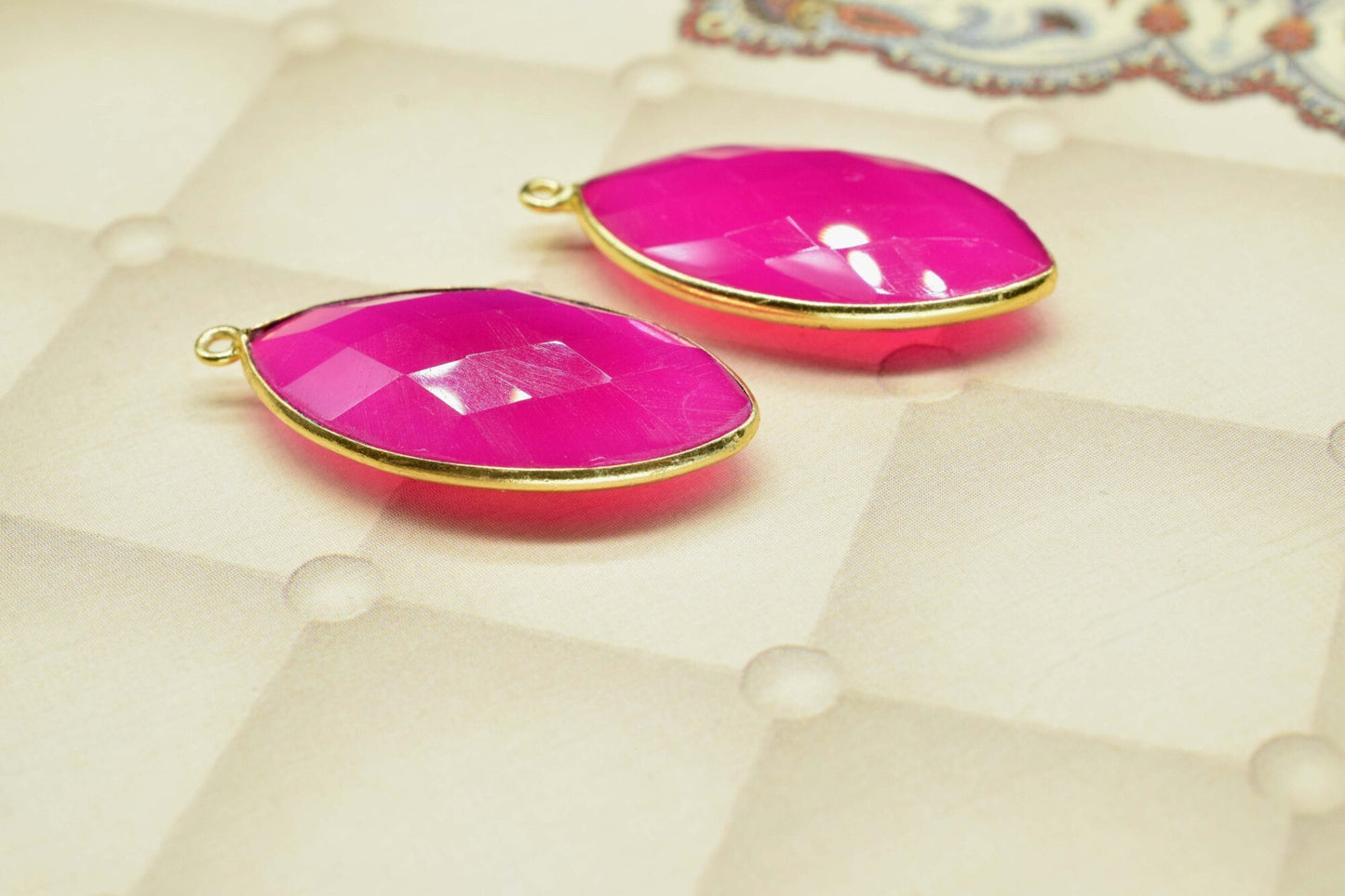 Hot Pink chalcedony 15x30mm Marquise shape pendant,chalcedony Bezel,Handmade Bezel,Gold-Filled bezel,Chalcedony charms, Gold Plated bezel