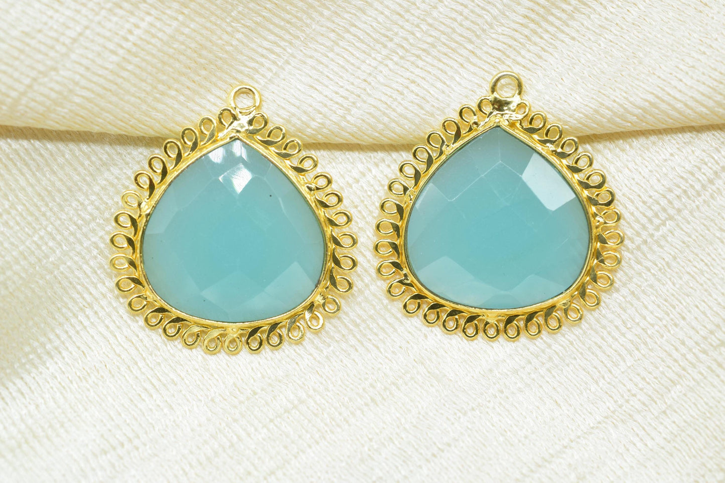 Aqua Chalcedony 20mm Heart Bezel Charms,Gemstone Brass Component,Single Bail Pendant,Handmade Jewellery Connectors,Wholesale Jewelry,Gift