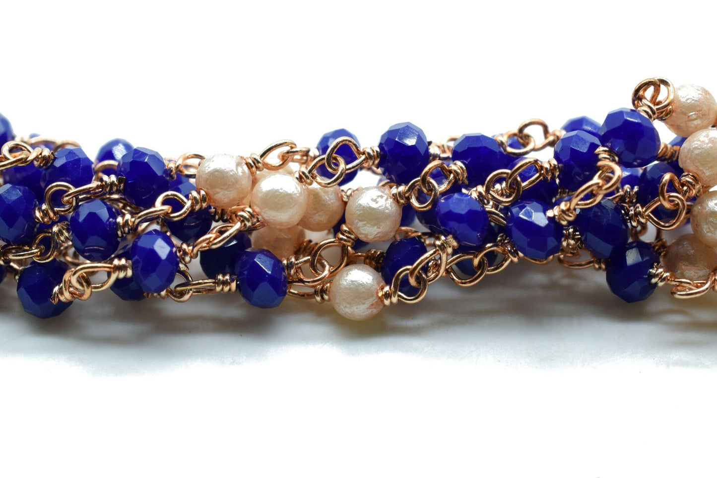 Sapphire Wire Wrapped Rosary Chain, Beaded Chain, Rosary Chain, Corundum Sapphire, Chain by The Foot,Unfinished Bead Wire Wrapped Chains