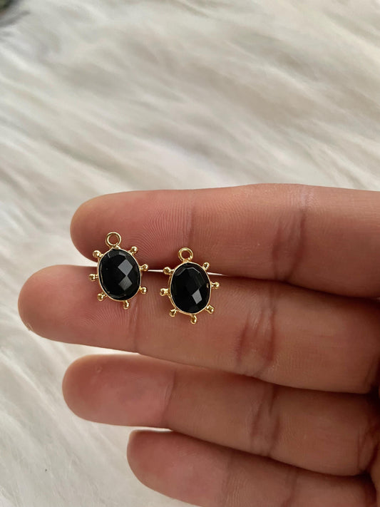 Black Onyx Gemstone 8x10mm Oval shape charm,Black Onyx pendant Jewelry,Black Onyx charm jewelry,Black Onyx Gold Plated bezel jewelry making
