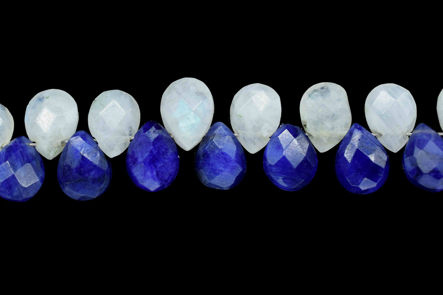 Sapphire Pear Shape Briolette, Rainbow Moonstone Briolette, 6x8mm Teardrop, AAA Quality Briolette,Multi Stone Teardrop, 8''Pear Shape Strand