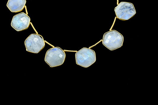 Rainbow Moonstone 10mm Faceted Hexagon Shape Single Bail Connector strand,Moonstone Brass connectors,Moonstone Hexagon Pendant,