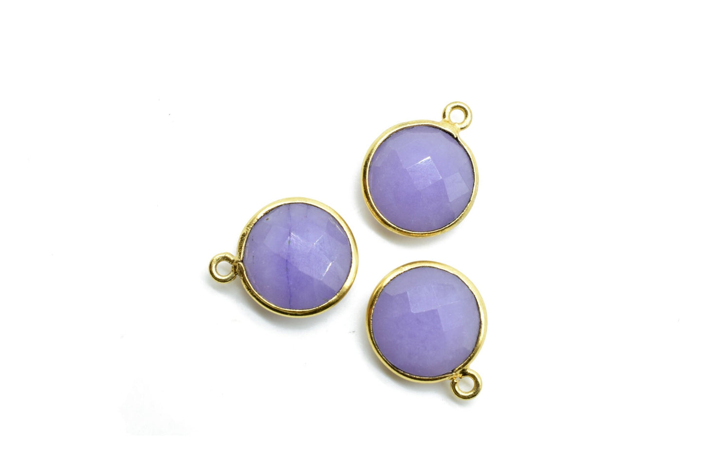 lavender 12mm Round charm,Brass Gold Plated bezel,lavender Pendant,jewelry supplies, Gold Bezel Trim Edge Faceted Gemstone,lavender charm