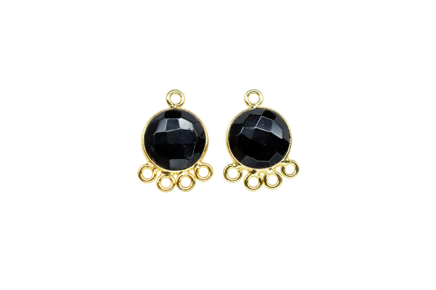 Black Onyx 10mm Round Bezel Charm/Gemstone Brass Component/Single Bail Pendant charms/Round Handmade Jewellery Connector/B'day Gift