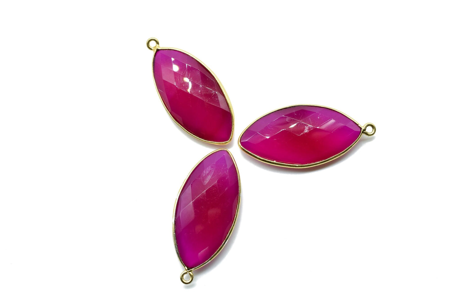 Hot Pink chalcedony 15x30mm Marquise shape pendant,Chalcedony charms, Gold Plated bezel,chalcedony Bezel,Handmade Bezel,Gold-Filled bezel