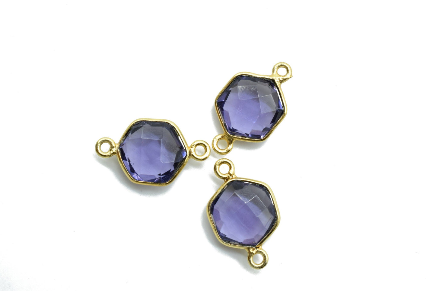 Amethyst 10mm Hexagon shape Double loop connectors,Amethyst Pendant,Amethyst bezel link,Gemstone Hexagonal Cone Charm,Amethyst Minimal Stone