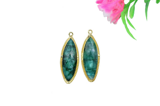 Emerald Gemstone Connector,Emerald Gold Plating Charm Connectors,Emerald Single Bail Charm,Emerald Faceted 10x30mm Marquise Shape Connectors