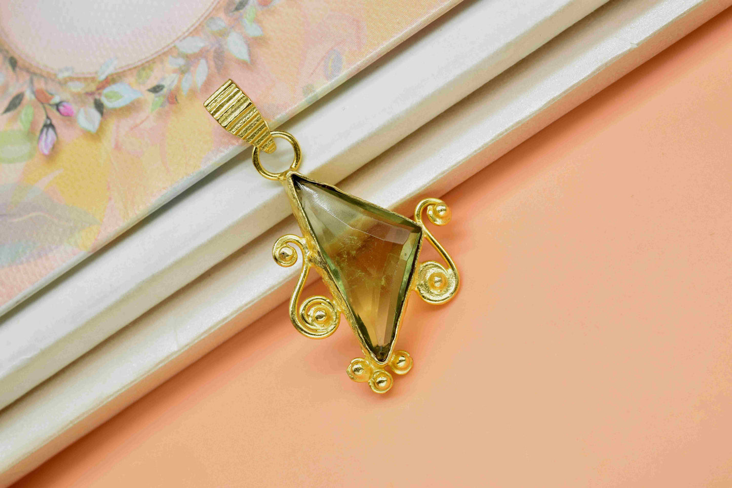 Green Amethyst 12x25mm Triangle Shape Pendant,Loose Gemstone for Pendant,February Birthstone, Jewelry Making Supplies, Gold Plated Necklace