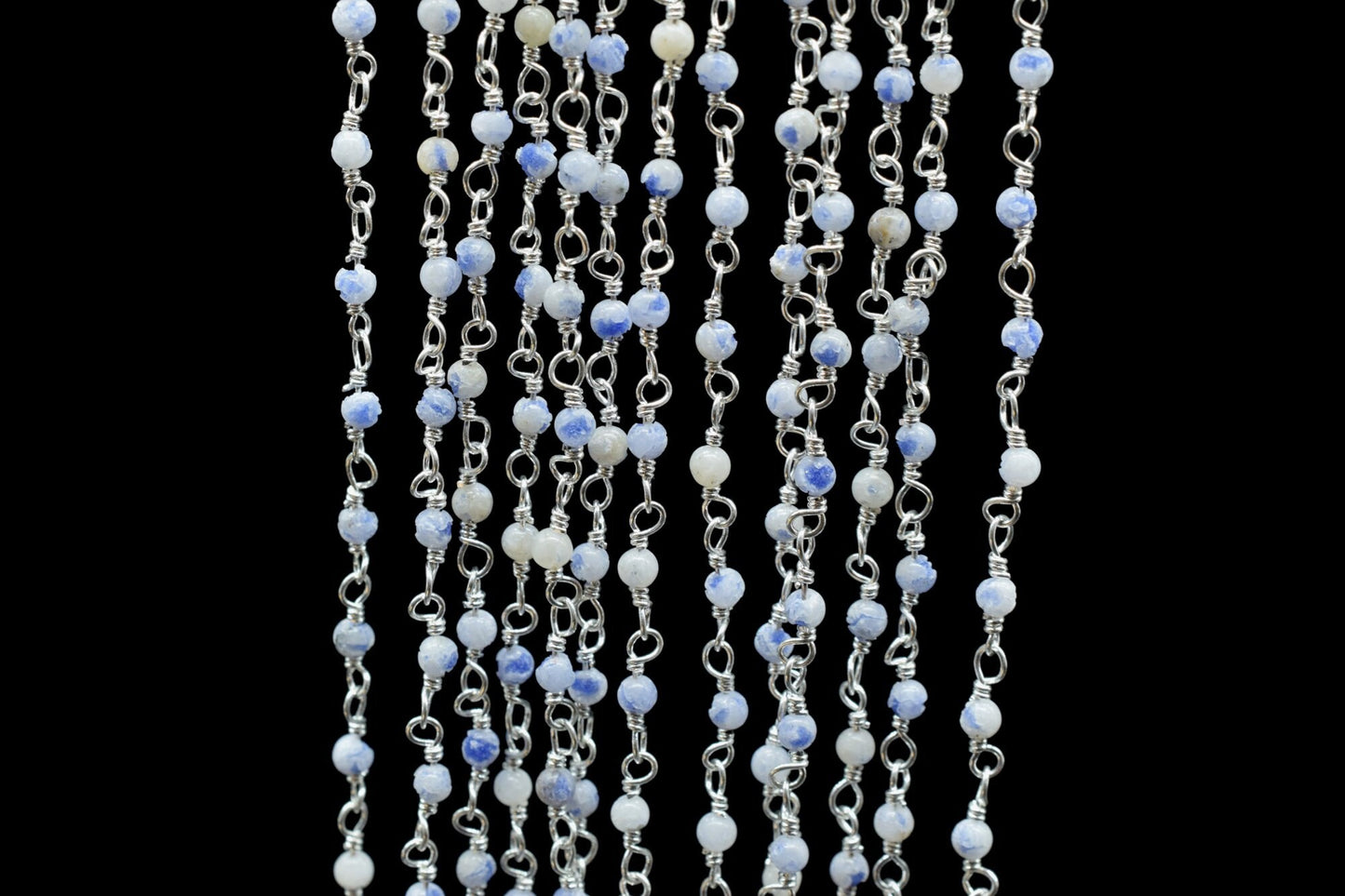 Natural Blue Opal Rosary,wire wrapped Rosary Chain,jewelry making supplies,2.5mm smooth beads Rosary,Opal Rosary Chain,Gemstone Rosary Chain