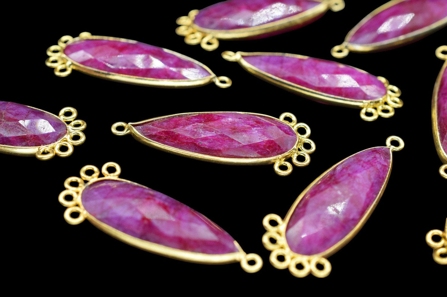 Natural Ruby 10x30mm Teardrop Bezel Charm/Charms Connector/Handmade Jewellery Connectors/Gemstone Brass Component/Women Jewelry/Gift