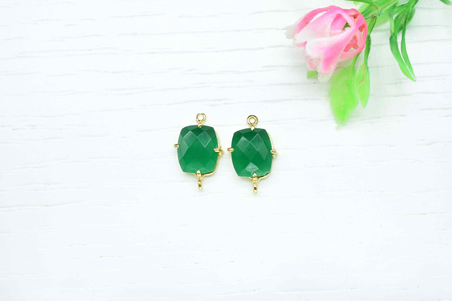Green Onyx Gemstone 10x12mm Bezel Connector Jewelry,Green Onyx Handmade Gemstone Bezel,Green onyx Rectangle Shape double bail connector,Gift