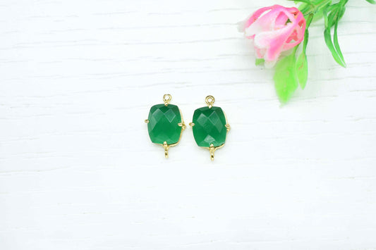 Green Onyx Gemstone 10x12mm Bezel Connector Jewelry,Green Onyx Handmade Gemstone Bezel,Green onyx Rectangle Shape double bail connector,Gift