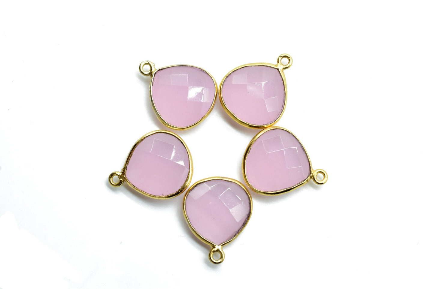 Pink chalcedony 14mm Heart shape single bail connectors,Pink Chalcedony Pendant,Hot Pink charms,Chalcedony Briolettes,Single Flat Bail Bezel