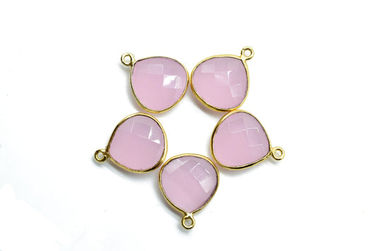 Pink chalcedony 14mm Heart shape single bail connectors,Pink Chalcedony Pendant,Hot Pink charms,Chalcedony Briolettes,Single Flat Bail Bezel