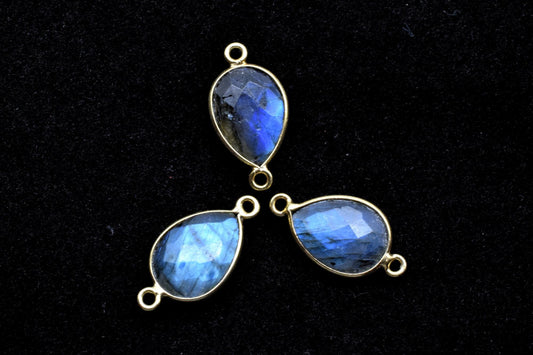 Labradorite 10x14mm Pear Double bail connectors,Labradorite Gold pendant,Labradorite Gold Plated bezel,jewelry making charms crafts,jewelry