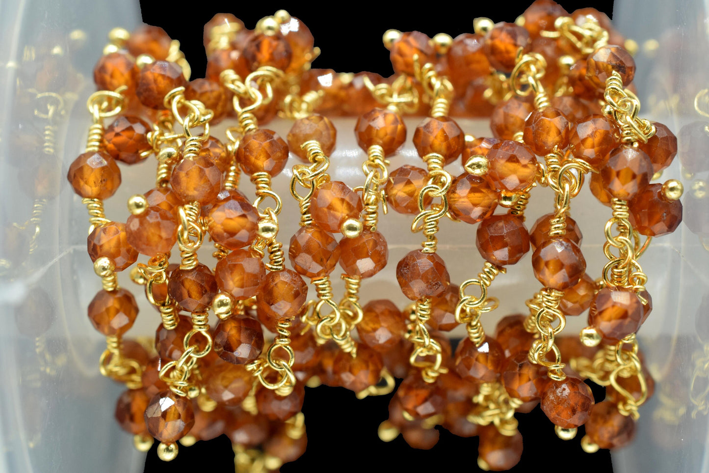 Hessonite Garnet 3mm Cluster Rosary Chain,Wire Wrapped Necklace Chain,Hessonite Beads Dangling Chain,Gemstone Rosary Chain,Handmade Jewelry