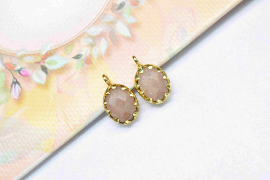 Peach Moonstone Prong Pendant,Handmade Gemstone Bezel Link,Tiny Moonstone Bezel Connector,Single bail connector,Moonstone Pendant Jewelry