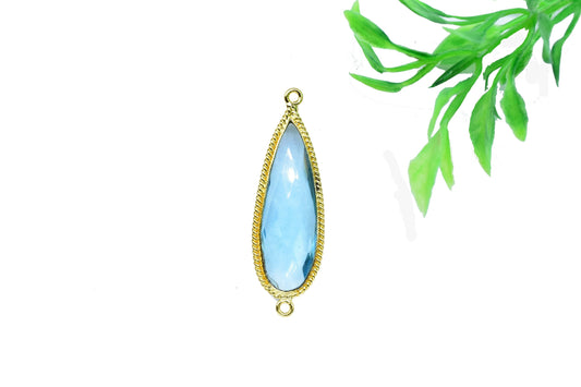 Sky Topaz Faceted Gemstone 10x30mm Pear Shape Bezel,Gemstone Faceted Bezels Jewelry,Sky Topaz charms,Topaz Gold Plating Double Bail Pendant