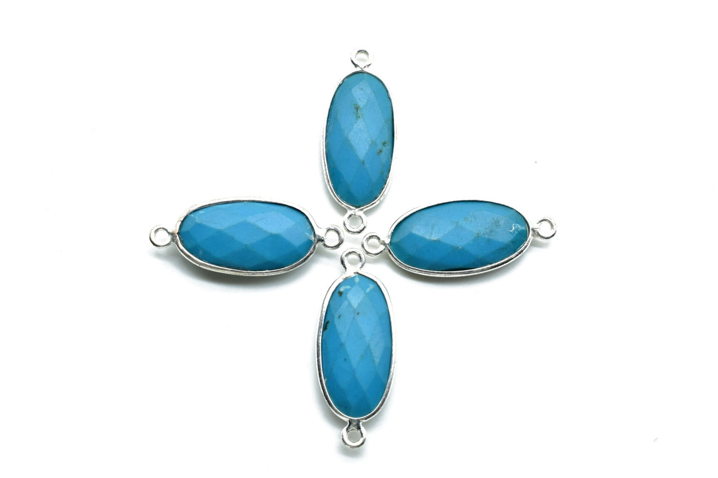 Natural Turquoise 10x20mm Oval Shape double bail connector,Turquoise Bezel Connector,Turquoise Oval connector Silver Plated,Turquoise charms