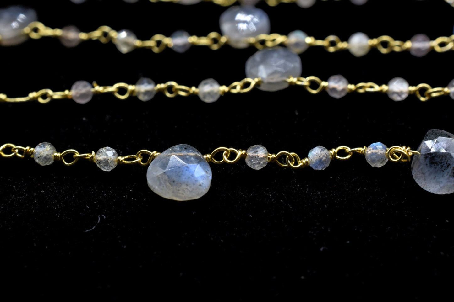 labradorite 2mm Rosary Beaded Chain,Labradorite Heart Shape Rosary Chain,Sold By Foot,labradorite briolette beaded chain,labradorite chain