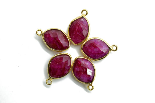 Ruby 10x13mm eye shape single bail charms,Ruby Eye Shape Gold Plated bezel,Gold Vermeil Bezel, jewelry making charm,Ruby bezels,Ruby pendant