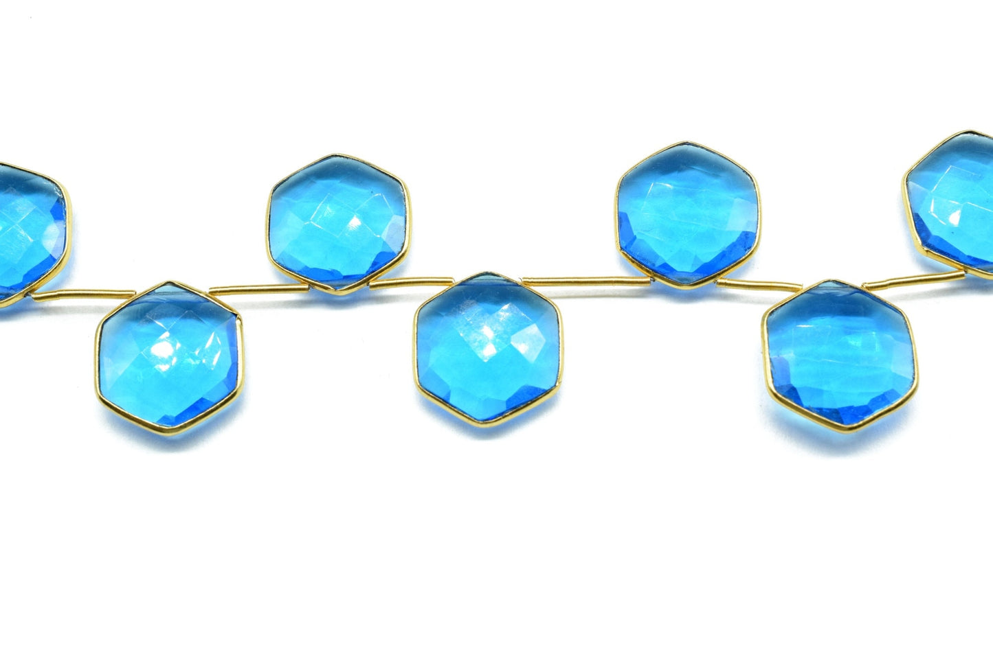 London Blue Topaz 15mm Hexagon shape charms ,Blue Topaz side drilled charms, bezel,Gemstone Hexagonal Charm,Jewelry