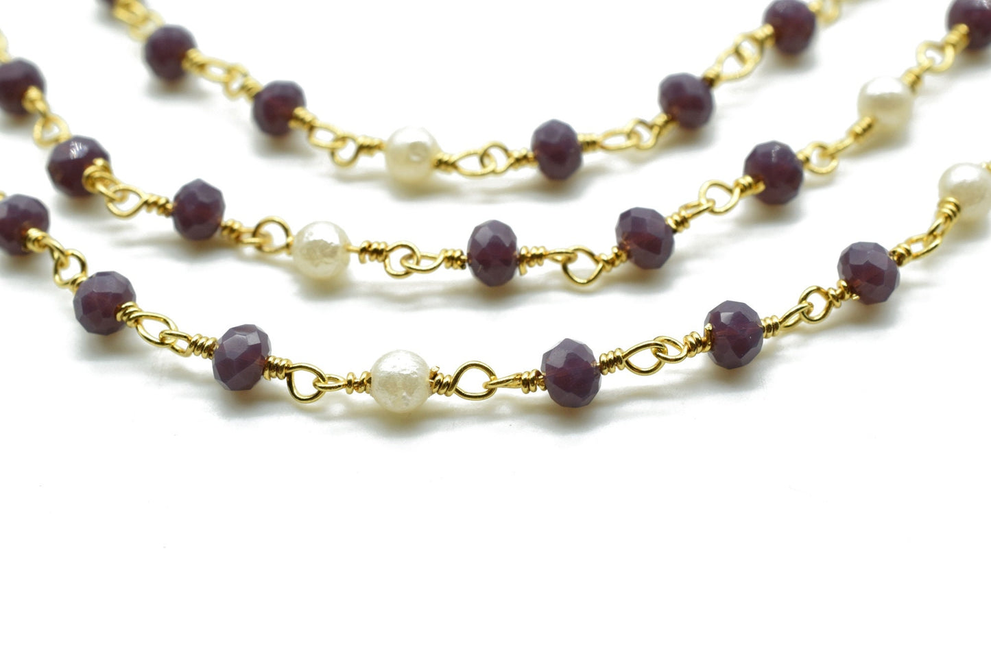 Lavender chalcedony Beaded Chain,pearl Rosary Chains,beaded Wire Wrap Chain,Lavender Brass chain,Jewelry Making ChainBlack chain,brass jewel