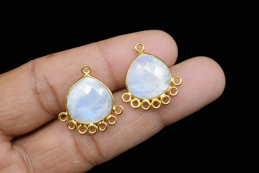 Moonstone 14mm Heart Bezel Charm/Charms Connector/Handmade Jewellery Connectors/Gemstone Brass Component/Women Jewelry/B'day Gift