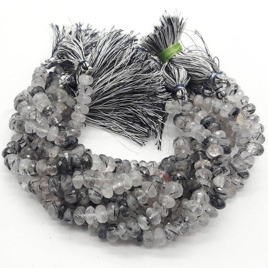 Black Rutile Faceted Rondelle Shape Beads,8.5mm To 9mm Black Rutile Beads,Natural Rutile Faceted Beads,Faceted Beads Designing Craft Jewelry