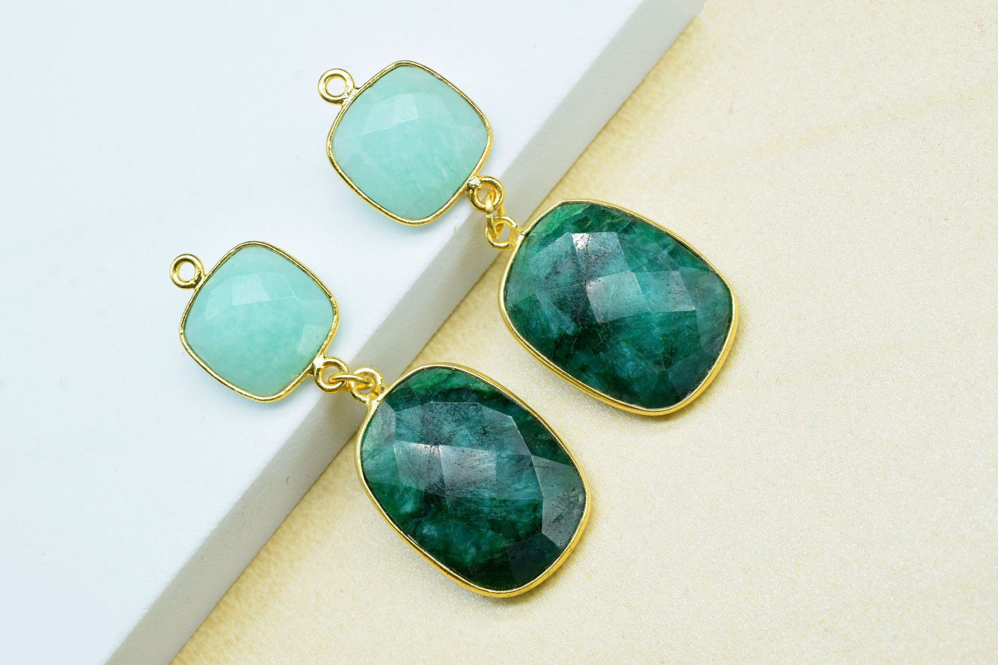 Emerald Component pendant,Multi Stone Dangle Earring,Square Shape Pendant Jewellry,Amazonite Dangle pendant Charm,Gemstone Bezel Connector