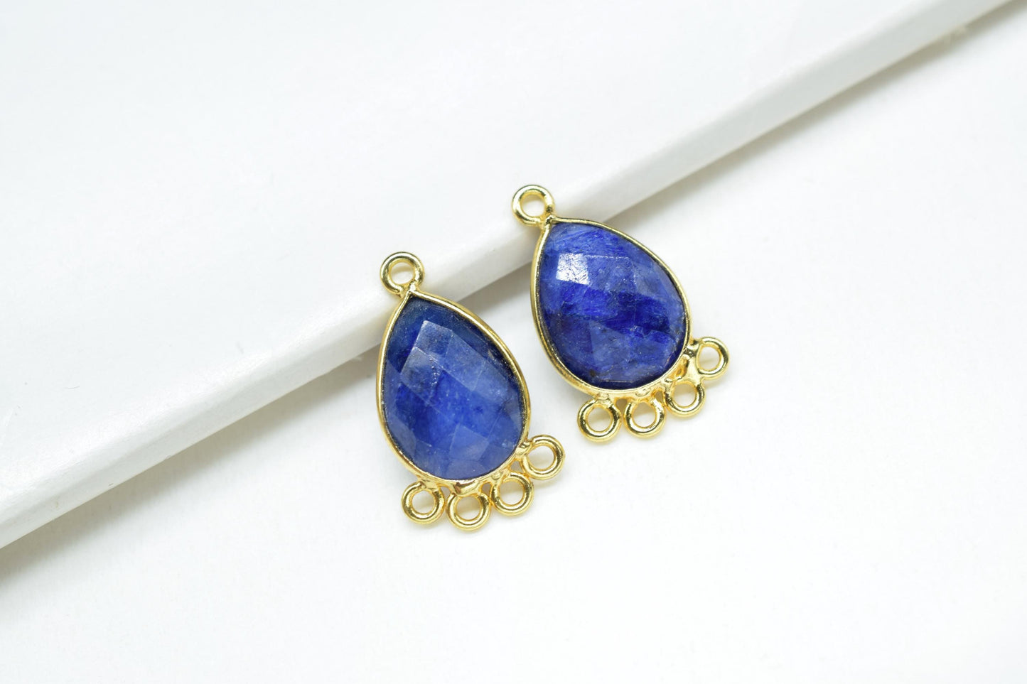 Blue Sapphire 10x14mm Teardrop Bezel Charm/Charms Connector/Handmade Jewellery Connectors/Gemstone Brass Component/Women Jewelry/B'day Gift
