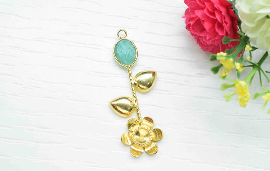 Amazonite Gemstone Pendant , Amazonite  Handmade Pendant , Single Bail Gemstone  Connector, Gold Plated Connectors , Summer Collection