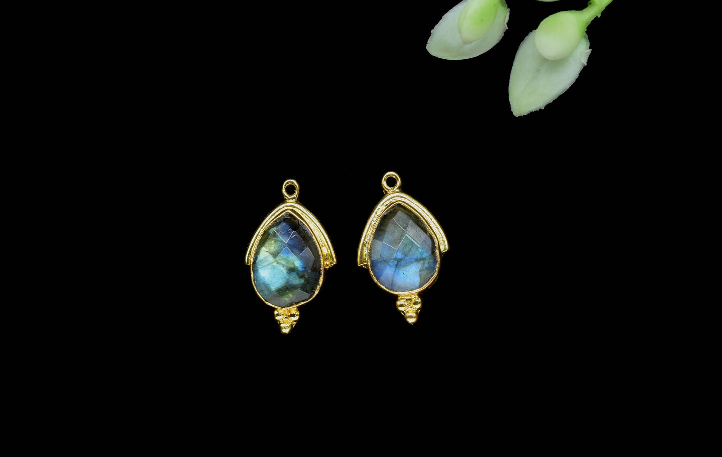Natural Labradorite Faceted 9x13mm Pear Shape Connectors,Labradorite Charms Jewelry Making,Labradorite Gold Plating Pendant Jewelry,Gift