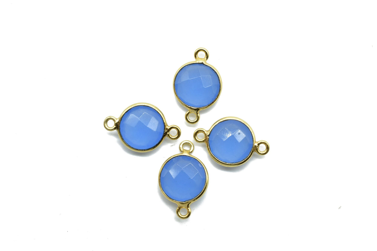 Blue Chalcedony 10mm Round double bail connectors,Blue Chalcedony Gold Plated Gemstone Bezel Connector,Blue chalcedony Double Loop connector