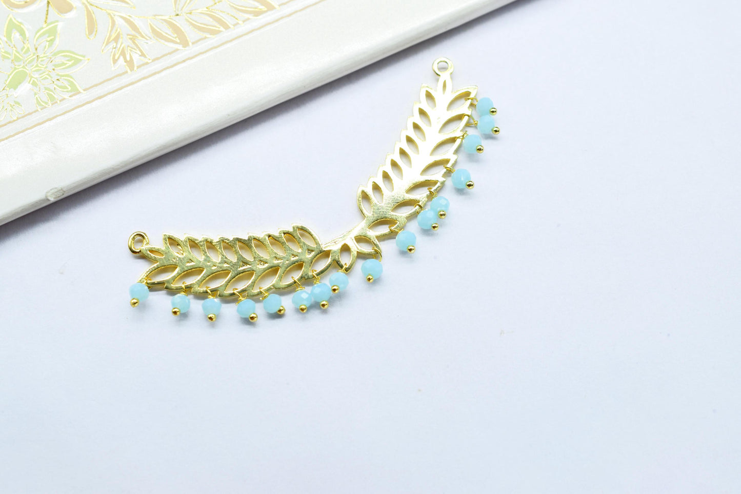 Peru chalcedony Double bail charms,Wedding Hair Vine Connector,Gemstone Leaf Pendant Necklace,bead Bar Leaf Charm,Component Handmade jewelry