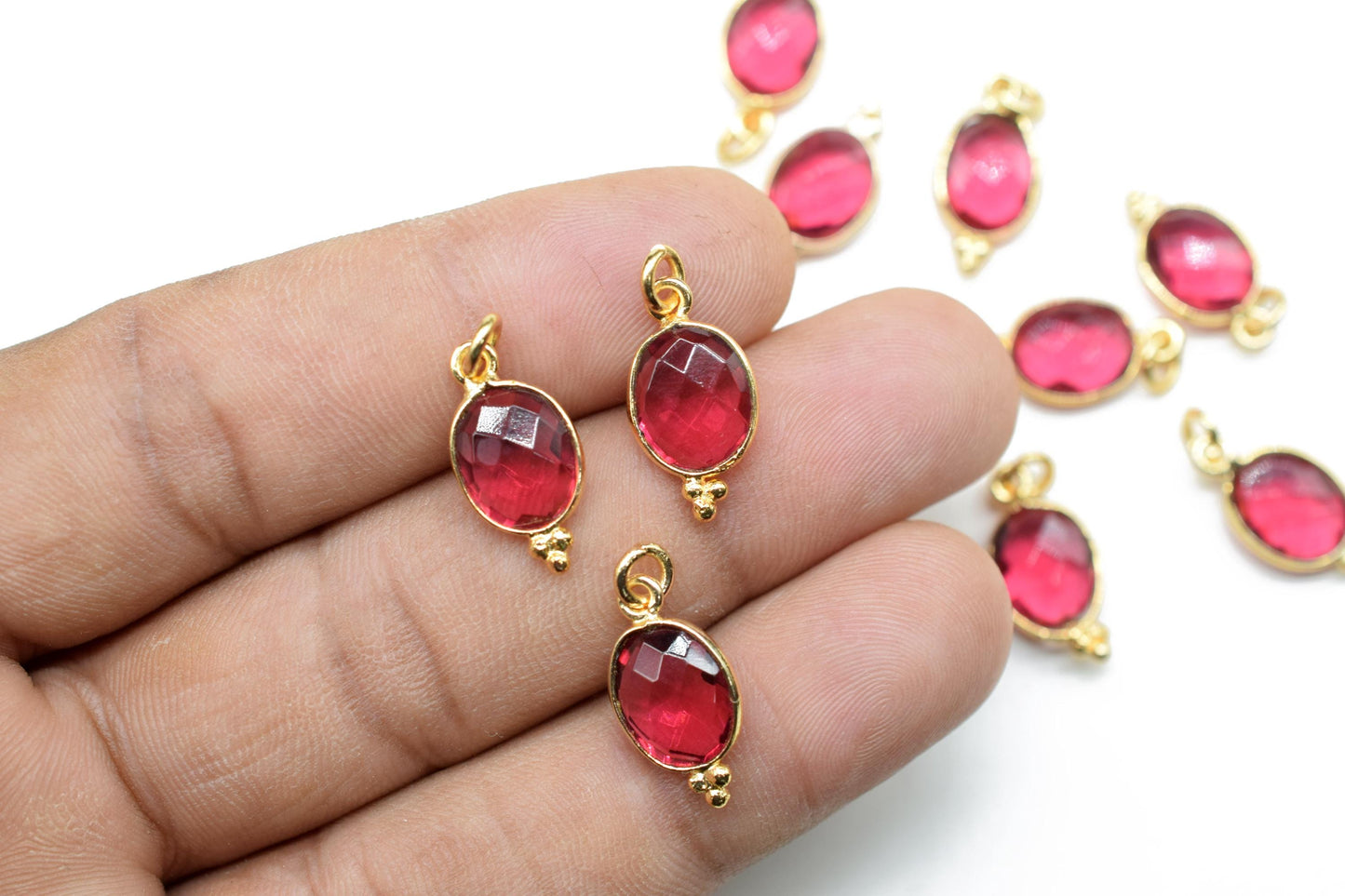 Pink Tourmaline 8x10mm oval Shape Pendant Jewelry/Pink Tourmaline Gold Plated Single Bail Connector jewelry/Gemstone Teardrop Charms,Gift