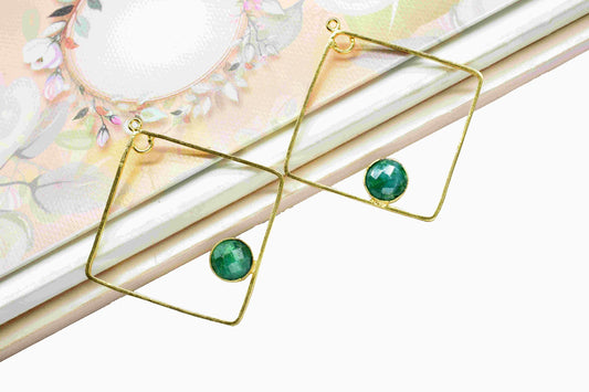 Emerald Gemstone Dangle Component,Emerald 32mm Square Shape Component,Gemstone Earring,Finding Necklace,Component Jewelry,Earring Connectors