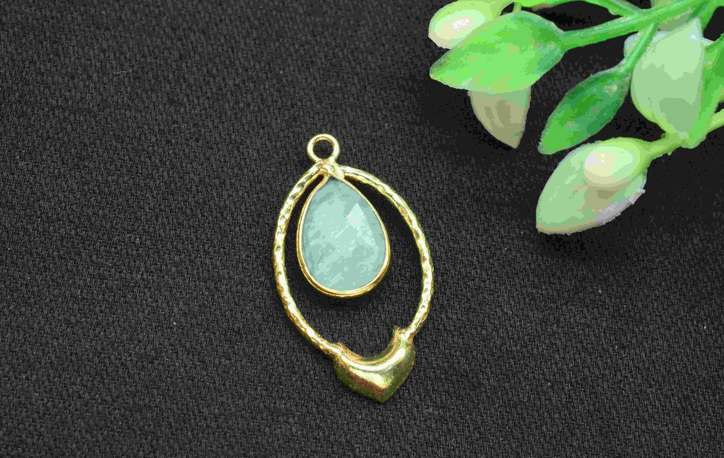 Amazonite Pear Shape Pendant , Amazonite Handmade Pendant , Multi Gemstone Charms , Gold Plated Gemstone Connectors , Summer Collection