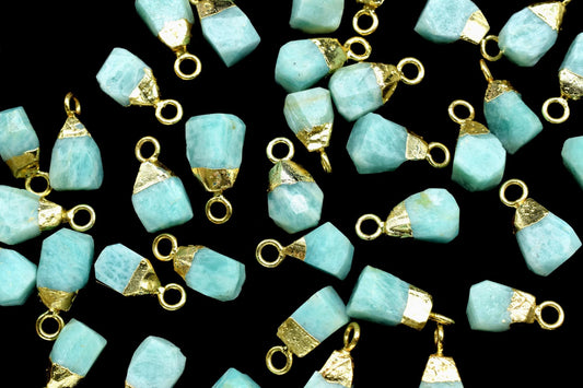 Amazonite Raw Pendants,Rough Electroplated Chams,Amazonite Pendant Connectors Jewelry Necklace,Loose Rough Stone Pendant,Gemstone Pendant